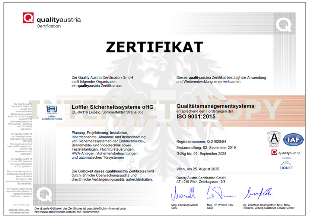 Loeffler-Sicherheitssysteme-QualityAustria-ISO-9001-Zertifikat-2025